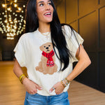 Puppy Jacquard Short Sleeve Knit Sweater in Cream - Infinity Raine