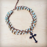 Amazonite Beaded Collar Necklace w/ Cross Pendant 261a - Infinity Raine