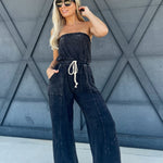 Mineral Washed Strapless Jumpsuit In Black - Infinity Raine