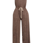 Mineral Washed Strapless Jumpsuit In Brown - Infinity Raine