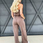 Mineral Washed Strapless Jumpsuit In Brown - Infinity Raine