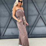 Mineral Washed Strapless Jumpsuit In Brown - Infinity Raine