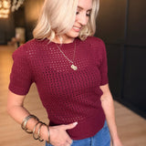 Flynn Netted Sweater Top In Berry