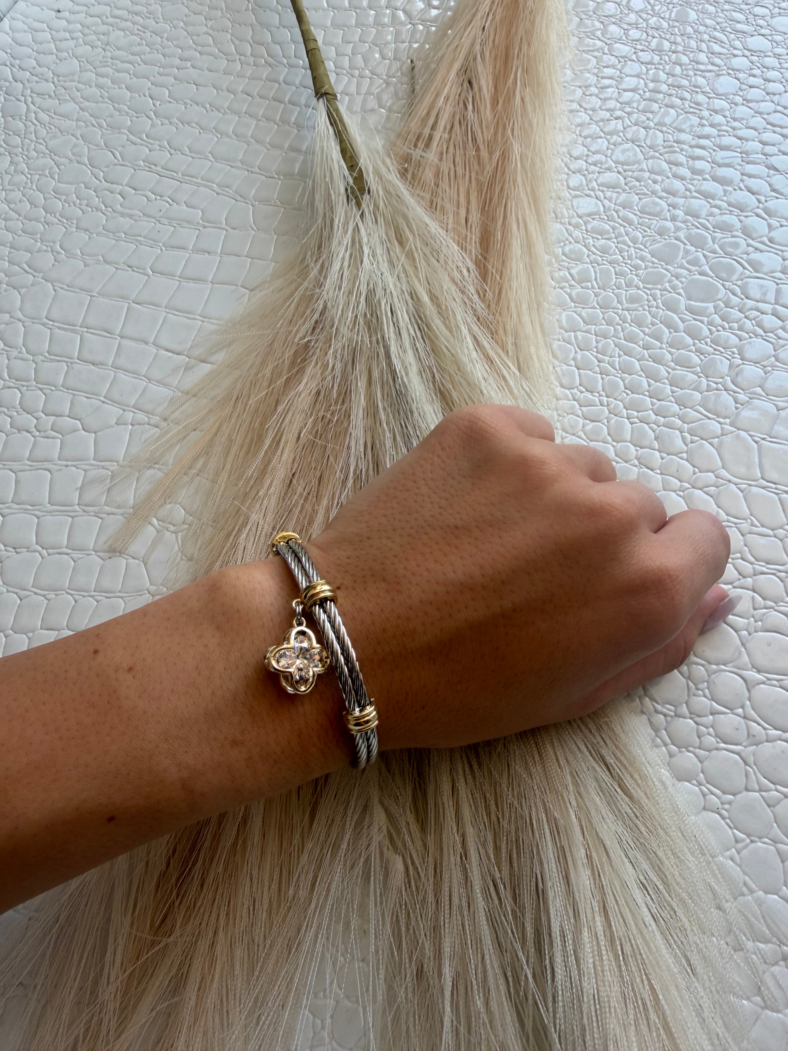 Two Tone Double Cable Clover Bracelet - Infinity Raine