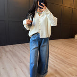 Collared Button Down Cardigan Sweater In Cream