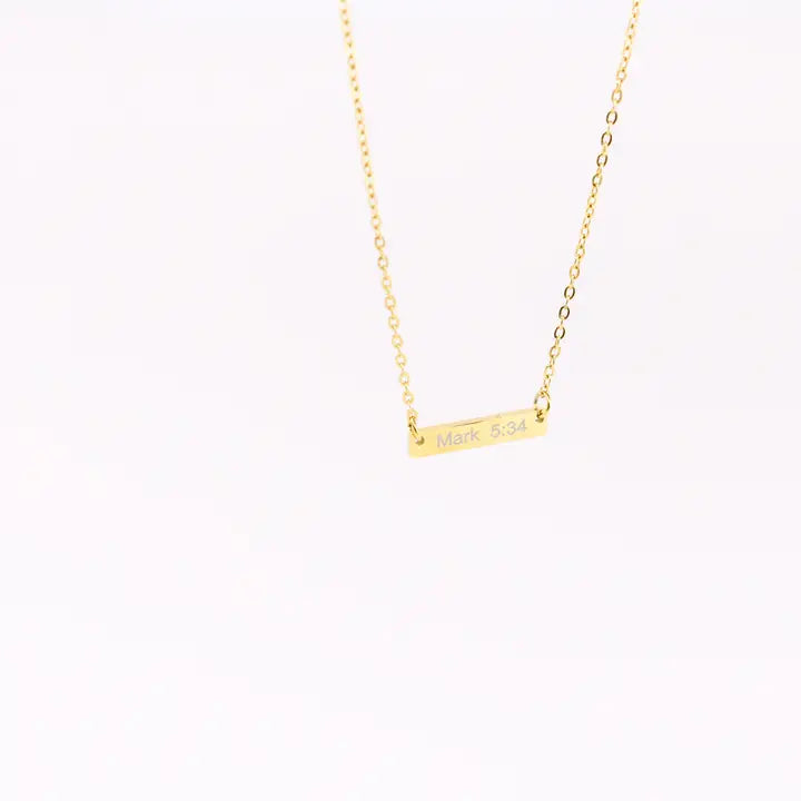 Mark 5:34 Bar Necklace In Gold - Infinity Raine