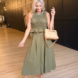 Central Park Midi Skirt W Belt in Olive