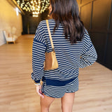 Striped Contrast Waist Knit Lounge Shorts In Navy