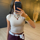 Mock Neck Cap Sleeve Heathered Knit Top- Taupe - Infinity Raine