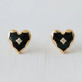 Black Drip Glaze Heart Drop Earrings - Infinity Raine
