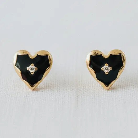 Black Drip Glaze Heart Drop Earrings - Infinity Raine