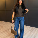 Crewneck Short Sleeve Rib Hem Pullover Sweater In Cocoa - Infinity Raine
