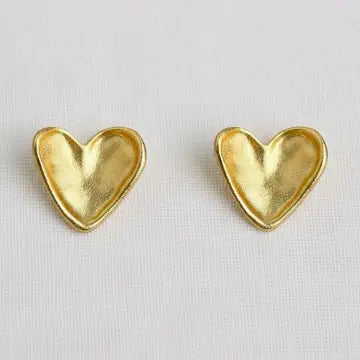 Vintage Inspired Gold-Toned Textured Heart Stud Earrings - Infinity Raine