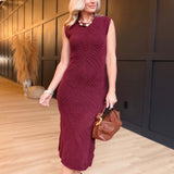 Wandering Intricate Knit Dress In Burgundy
