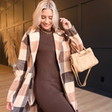 Farmland Plaid Open Coat In Taupe Multi