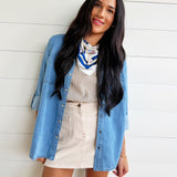 Collared Pearl Snap Western Denim Shacket