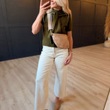 Remi Short-Sleeve Faux-Layered Knit Sweater In Olive