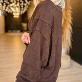 Tiered Sleeve Boat Neck Exposed Seam Knit Top  In Dark Brown