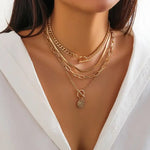 Multi Layer Toggle Herringbone Coin Necklace In Gold - Infinity Raine