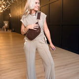 Suede Westlyn Woven Bum Bag In Suede Chocolate