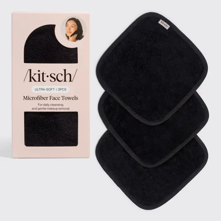 Kitsch Microfiber Face Towels 3pc Set - Black - Infinity Raine