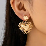 Ornate Hammered Heart Drop Earrings In Gold - Infinity Raine