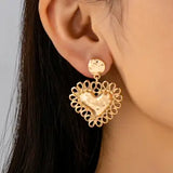 Ornate Hammered Heart Drop Earrings In Gold - Infinity Raine