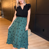 Centerpiece Polka Dot Midi Skirt In Teal Green