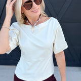 Rae Off Shoulder Cotton Knit Top In Cream