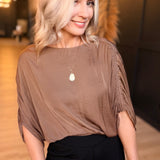 Shirred Bat Sleeve Blouse With Elastic Waist In Cocoa Dust