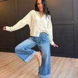 Collared Button Down Cardigan Sweater In Cream