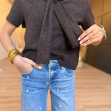 Remi Short-Sleeve Faux- Layered Knit Sweater In Esspresso