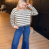 Rosalind Striped Crop Sweater In Cream Black