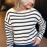 Rosalind Striped Crop Sweater In Cream Black