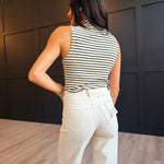 Brioche Mock Neck Knit Tank In Cream Black - Infinity Raine