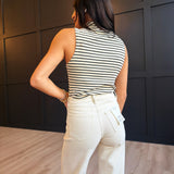 Brioche Mock Neck Knit Tank In Cream Black - Infinity Raine