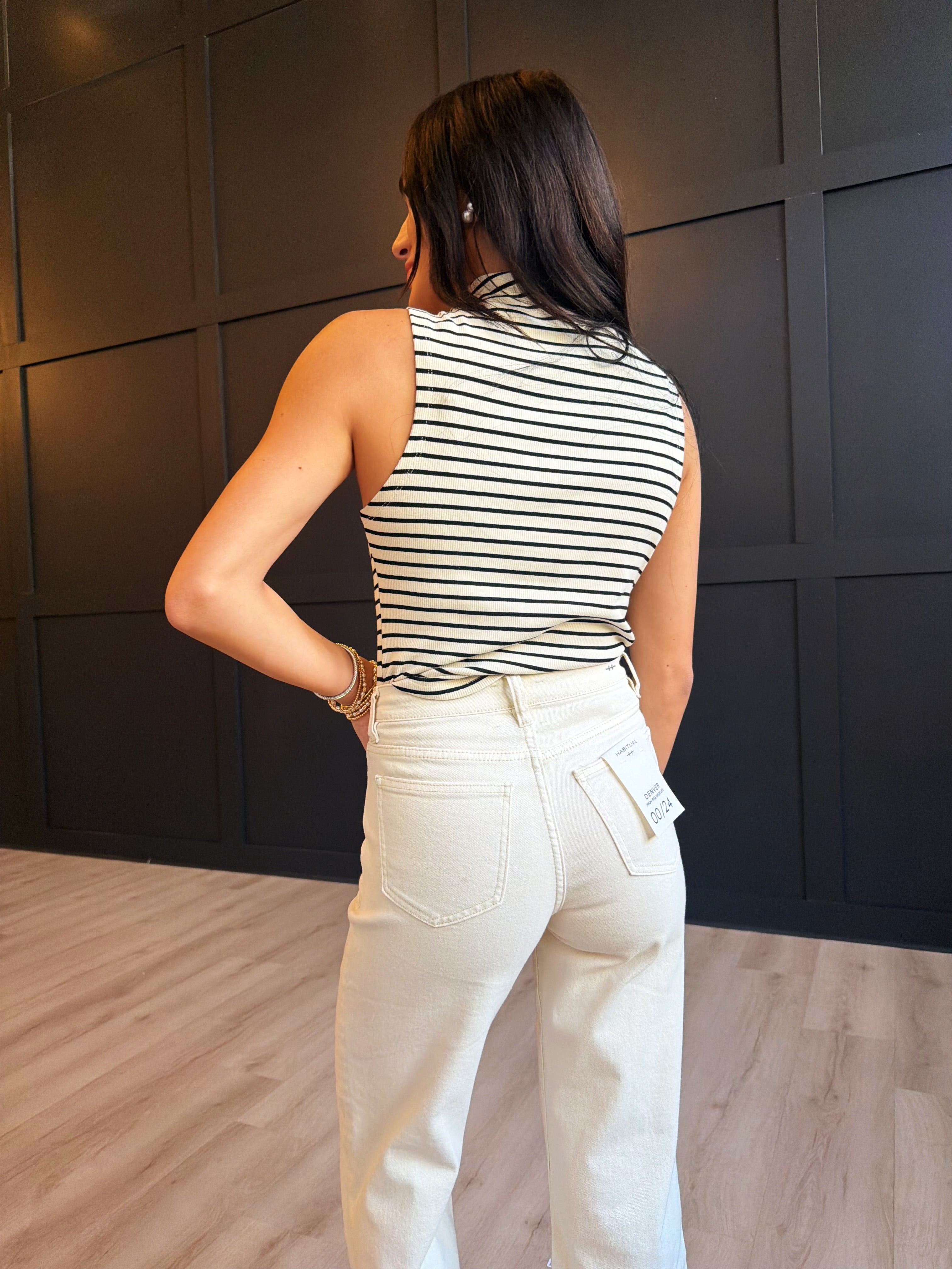 Brioche Mock Neck Knit Tank In Cream Black - Infinity Raine