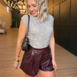District Vegan Leather Shorts In Wine