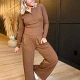 Elastic Waist Side Panel Knit Lounge Pants In Brown