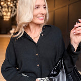 Collared Button Down Cardigan Sweater in Black