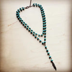 Double Strand Lariat Blue Turquoise Necklace w/ Copper Feather - Infinity Raine