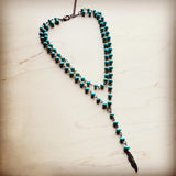 Double Strand Lariat Blue Turquoise Necklace w/ Copper Feather - Infinity Raine