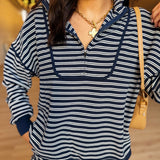 Half Zip Stripe Contrast Trim Long Sleeve Knit Top In Navy