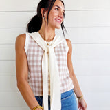 Plaid Knit Detachable Shawl Wrap Sweater Tank Top In Khaki