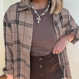 Hammered Cross Pendant Beaded Statement Necklace