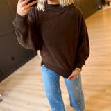 Tiered Sleeve Boat Neck Exposed Seam Knit Top  In Dark Brown