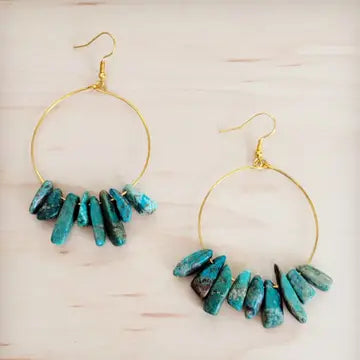 Beaded Hoop Earrings in Genuine Natural Turquoise Stones - Infinity Raine