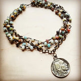 Amazonite Collar-Length Necklace With Indian Head Coin - Infinity Raine