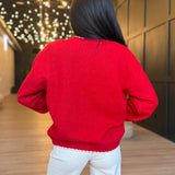 Contrast Edge Crew Neck Long Sleeve Pullover In Red