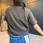 Crewneck Short Sleeve Rib Hem Pullover Sweater In Cocoa - Infinity Raine